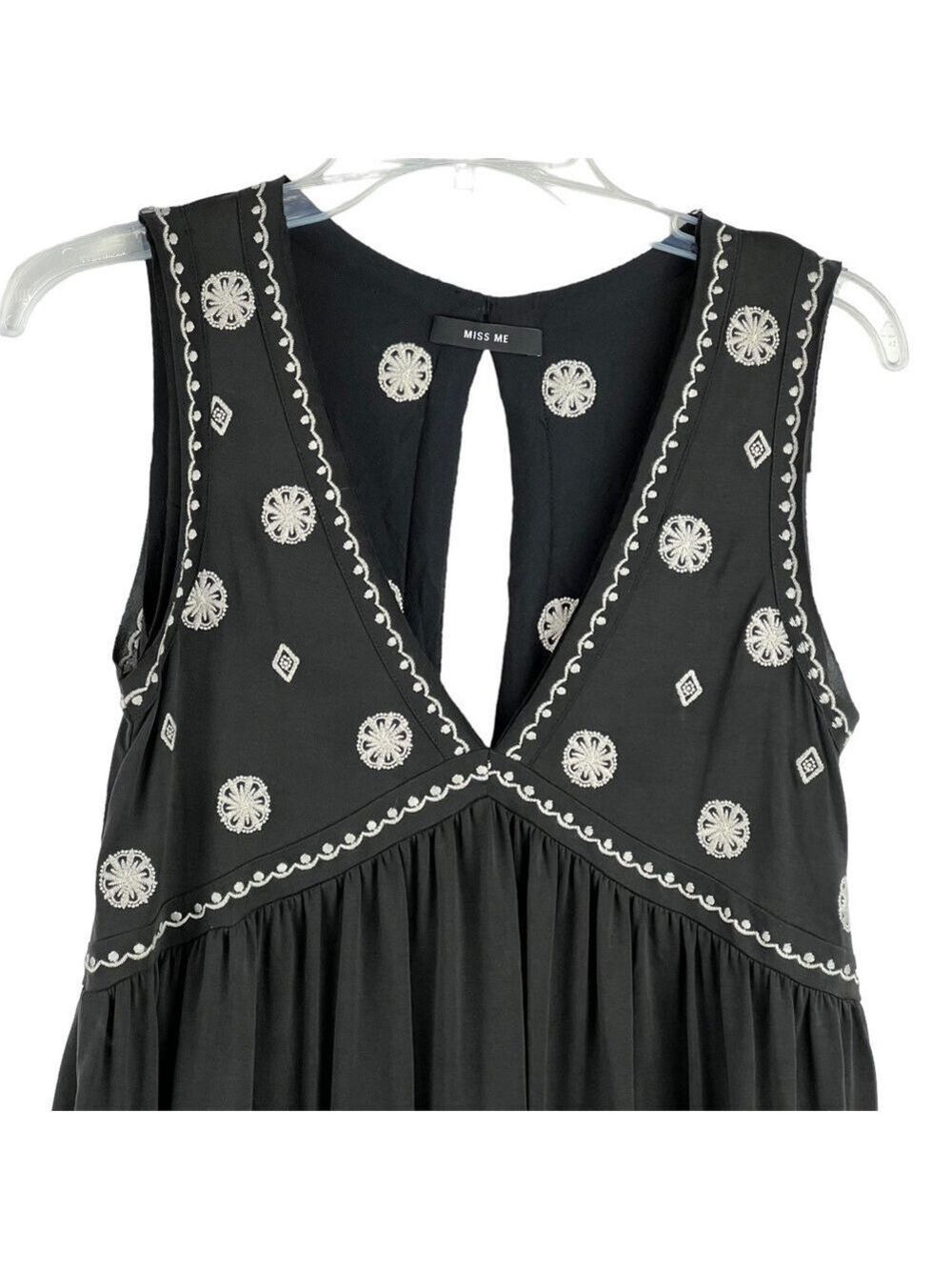 NEW-Miss Me Deep V-neck, Embroidered, Empire Waist, Hi-Lo, Mini Dress Size S/M